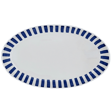 Large Navy Blue Stripes Oval Platter