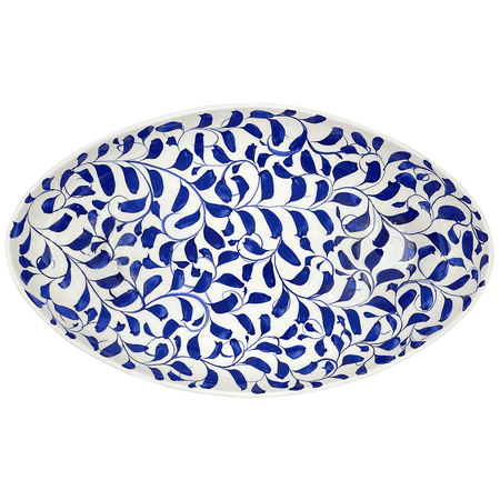 Large Navy Blue Scroll Oval Platter