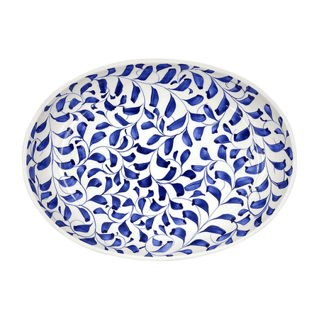 Small Navy Blue Scroll Oval Platter