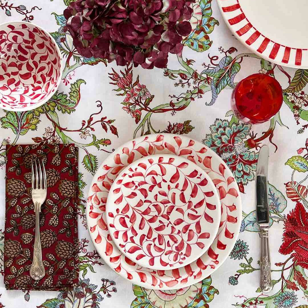 Red Scroll Dinner Plate (Seconds)